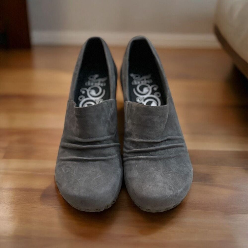 Dansko Gray Heels with Suede Finish and Pleated Detail